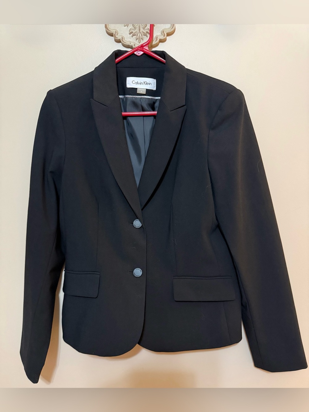 LN Calvin Klein Black Women's Two-Button Tailored Blazer Sz 8